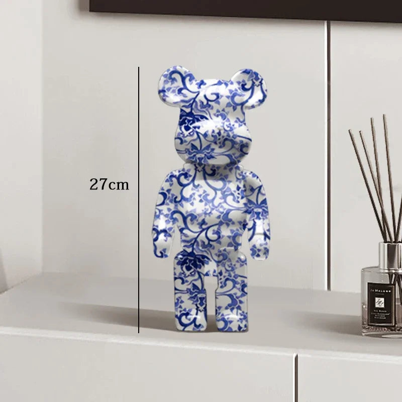 27cm Graffiti Bear Statue – Colorful Resin Paint Block Bear Decor for Home, Office & Living Room