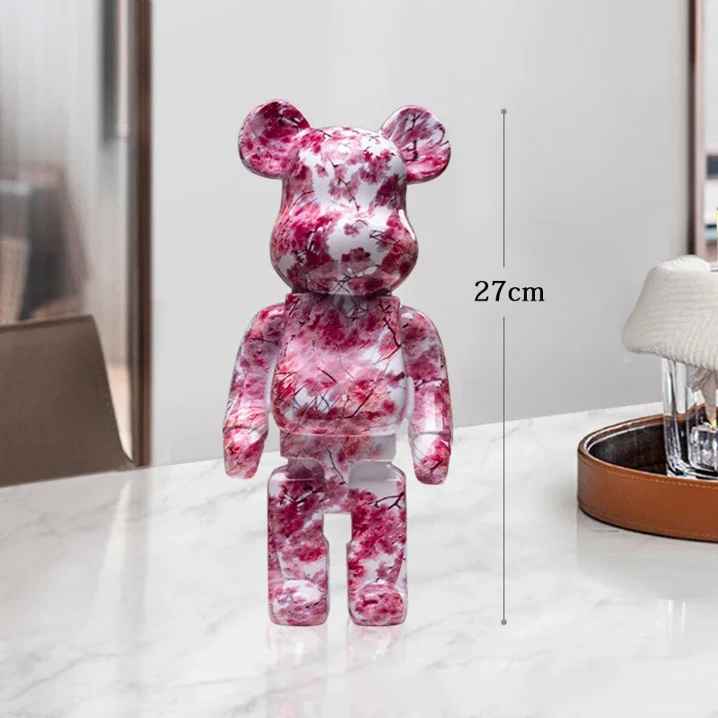 27cm Graffiti Bear Statue – Colorful Resin Paint Block Bear Decor for Home, Office & Living Room