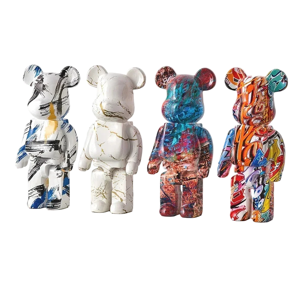 27cm Graffiti Bear Statue – Colorful Resin Paint Block Bear Decor for Home, Office & Living Room