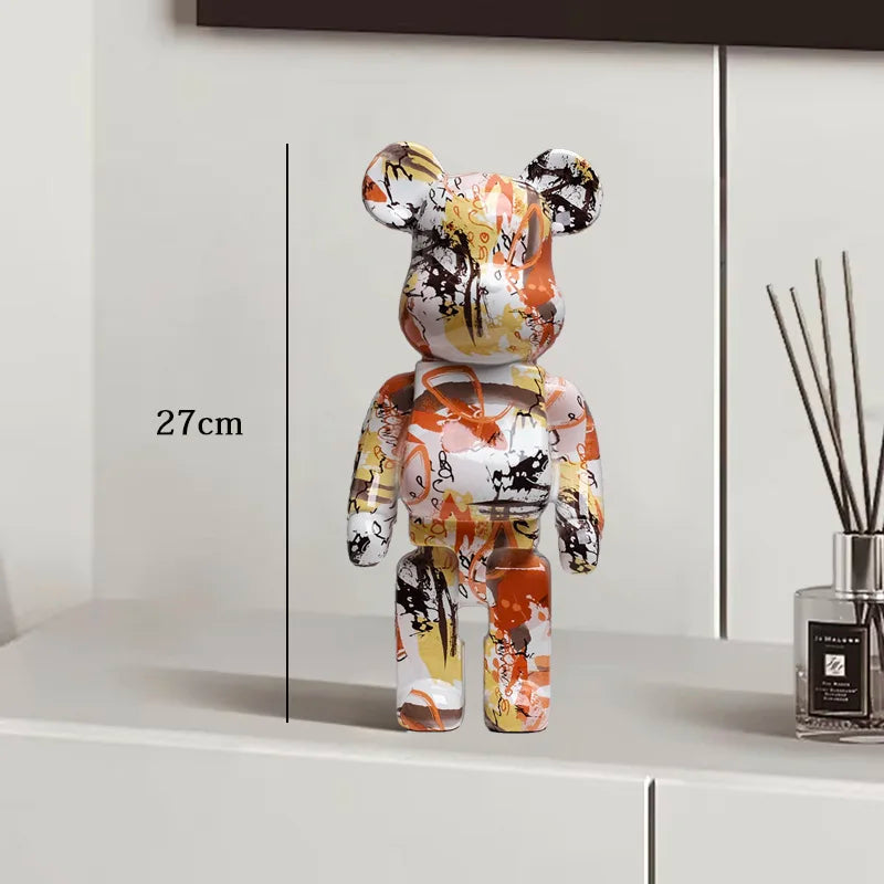 27cm Graffiti Bear Statue – Colorful Resin Paint Block Bear Decor for Home, Office & Living Room