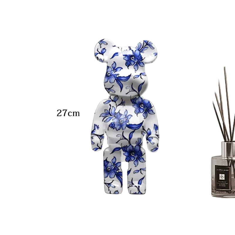 27cm Graffiti Bear Statue – Colorful Resin Paint Block Bear Decor for Home, Office & Living Room
