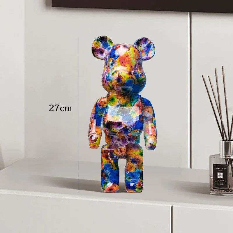 27cm Graffiti Bear Statue – Colorful Resin Paint Block Bear Decor for Home, Office & Living Room