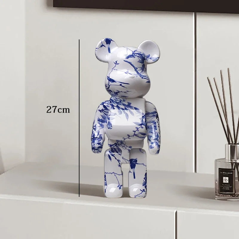 27cm Graffiti Bear Statue – Colorful Resin Paint Block Bear Decor for Home, Office & Living Room