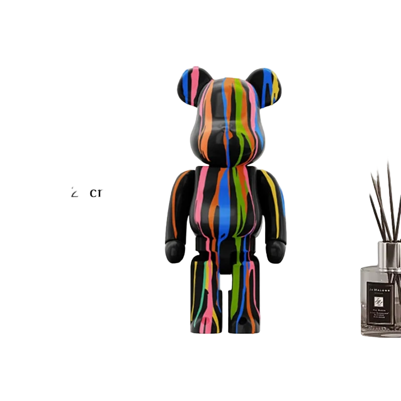27cm Graffiti Bear Statue – Colorful Resin Paint Block Bear Decor for Home, Office & Living Room