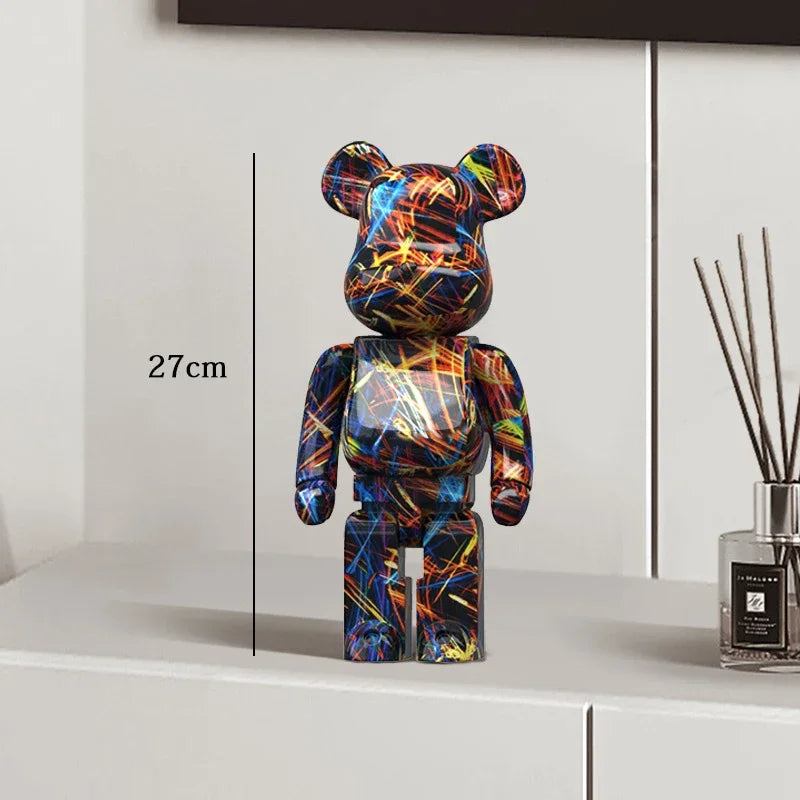 27cm Graffiti Bear Statue – Colorful Resin Paint Block Bear Decor for Home, Office & Living Room