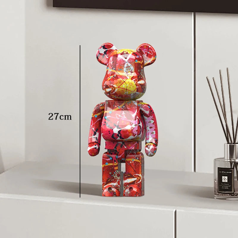 27cm Graffiti Bear Statue – Colorful Resin Paint Block Bear Decor for Home, Office & Living Room