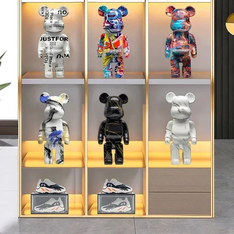 27cm Graffiti Bear Statue – Colorful Resin Paint Block Bear Decor for Home, Office & Living Room