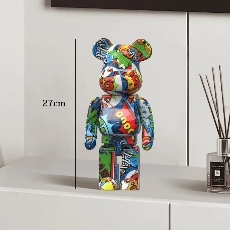 27cm Graffiti Bear Statue – Colorful Resin Paint Block Bear Decor for Home, Office & Living Room