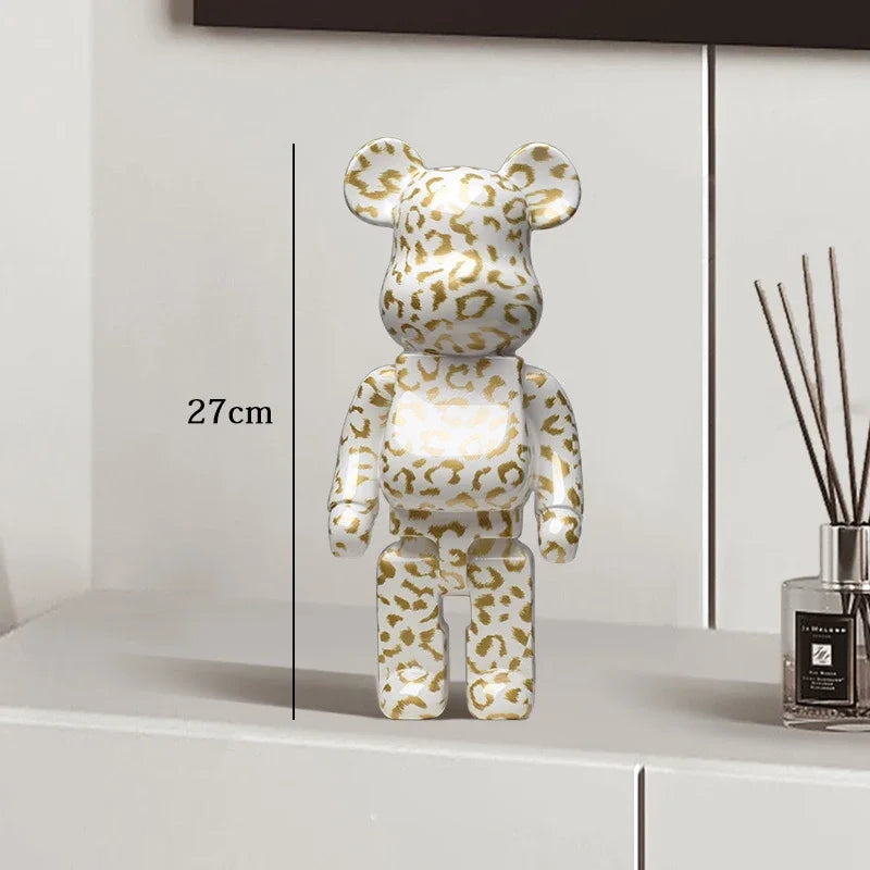 27cm Graffiti Bear Statue – Colorful Resin Paint Block Bear Decor for Home, Office & Living Room