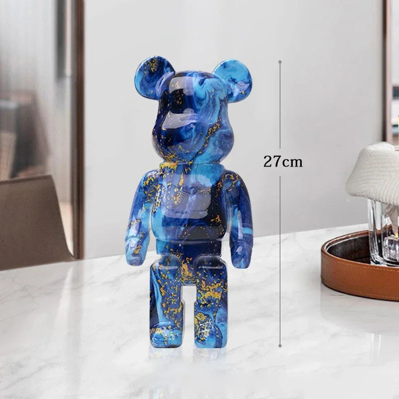 27cm Graffiti Bear Statue – Colorful Resin Paint Block Bear Decor for Home, Office & Living Room