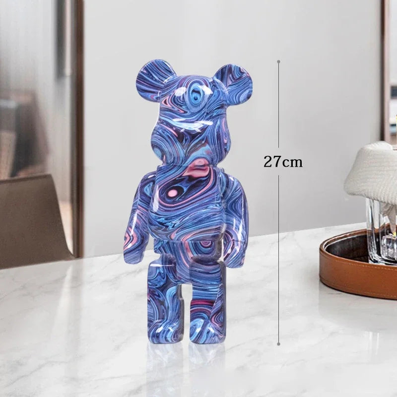 27cm Graffiti Bear Statue – Colorful Resin Paint Block Bear Decor for Home, Office & Living Room