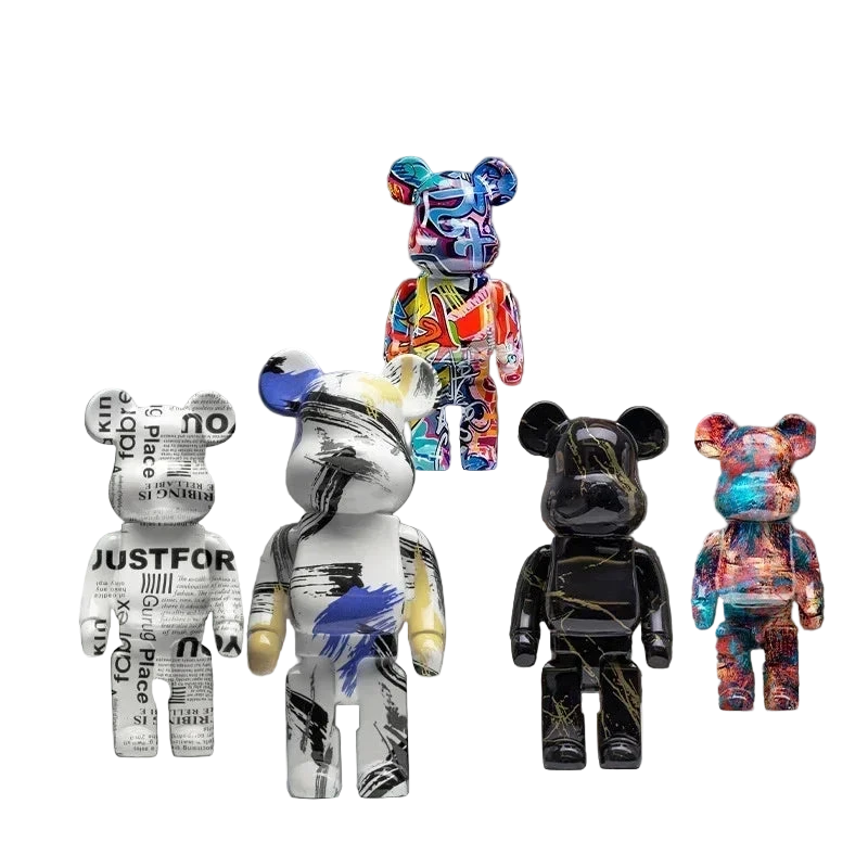 27cm Graffiti Bear Statue – Colorful Resin Paint Block Bear Decor for Home, Office & Living Room