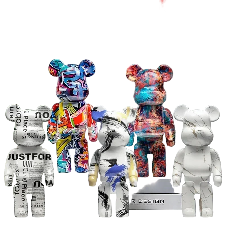 27cm Graffiti Bear Statue – Colorful Resin Paint Block Bear Decor for Home, Office & Living Room