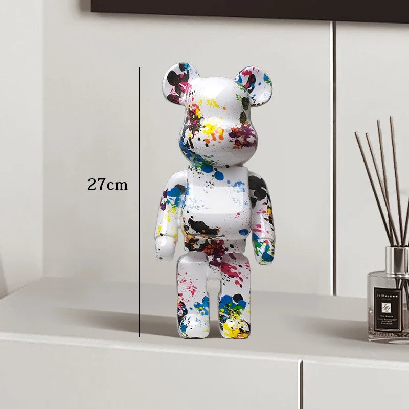 27cm Graffiti Bear Statue – Colorful Resin Paint Block Bear Decor for Home, Office & Living Room