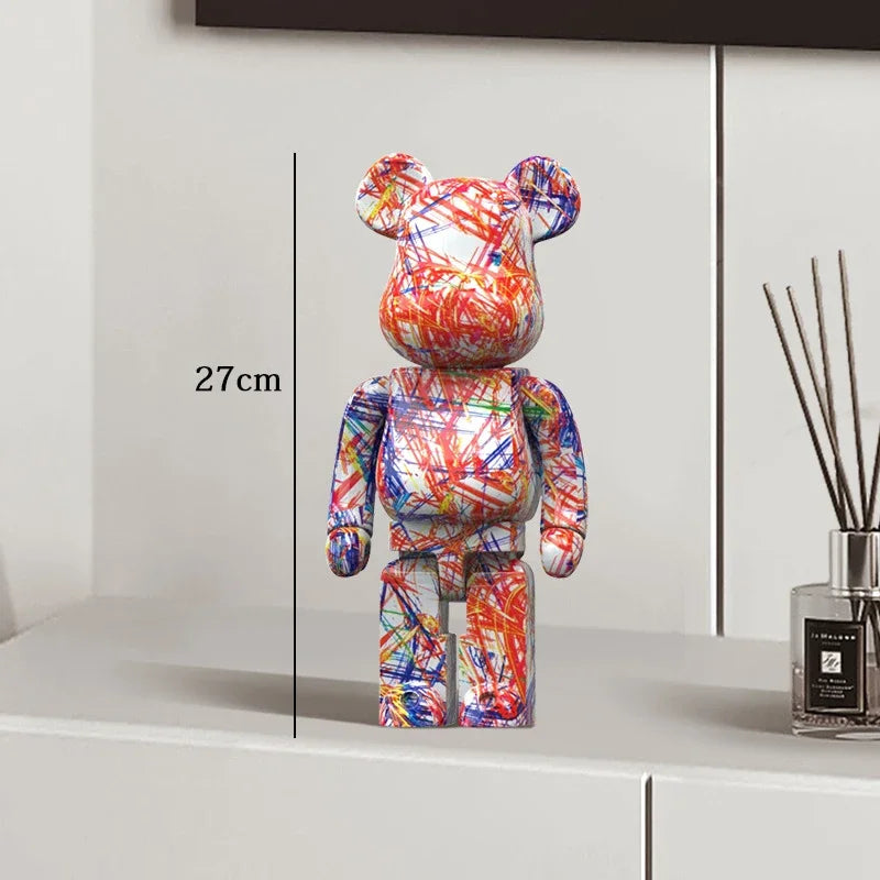 27cm Graffiti Bear Statue – Colorful Resin Paint Block Bear Decor for Home, Office & Living Room