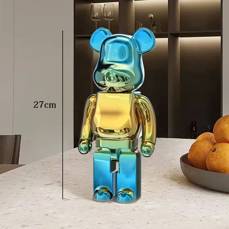 27cm Graffiti Bear Statue – Colorful Resin Paint Block Bear Decor for Home, Office & Living Room