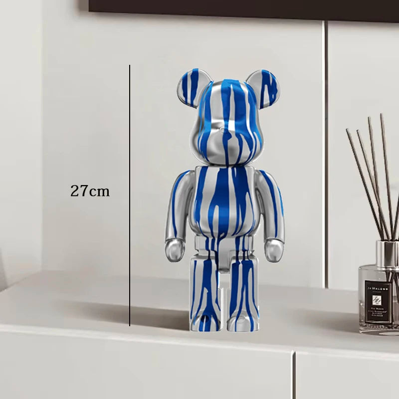 27cm Graffiti Bear Statue – Colorful Resin Paint Block Bear Decor for Home, Office & Living Room