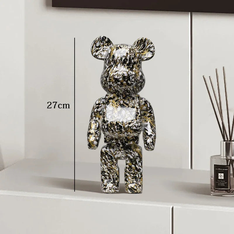 27cm Graffiti Bear Statue – Colorful Resin Paint Block Bear Decor for Home, Office & Living Room
