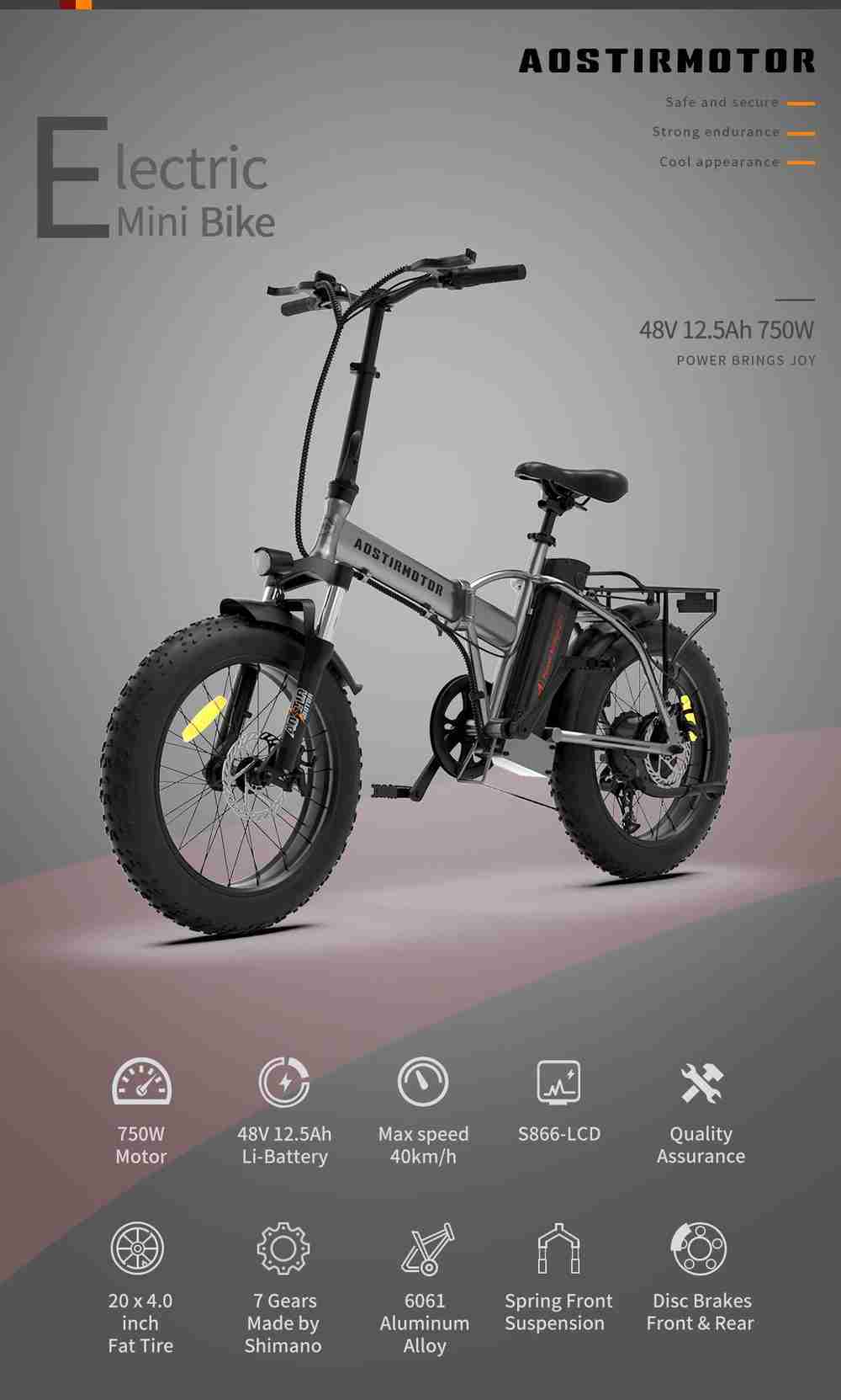 20x4.0 Inch Foldable Fat Tire Electric Bike – 48V 12.5Ah Battery, Dual Disc Brakes & Extended Range