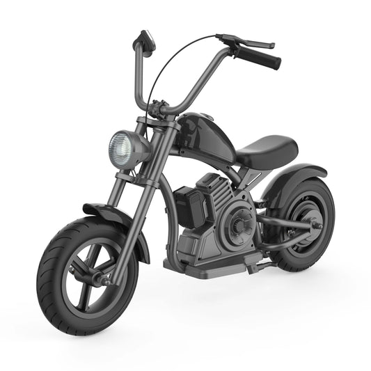 “Youmota Kids Electric Ride-On Motorcycle – 12” Air Tires, LED Lights, 10MPH, 150lb Max, Twist-Grip Throttle, Sound Effects – Black”