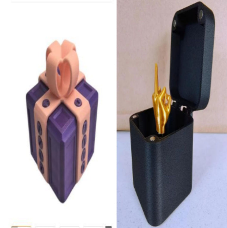 I Got It First annoying gift box gag present with purple gift wrap and golden middle finger inside black box