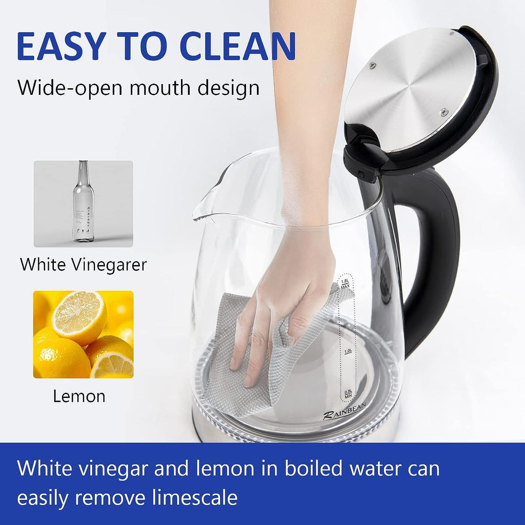 Electric Kettle 1.8L – Fast Boil Glass Tea Kettle (Electric, Plug-In).