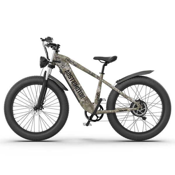 I Got It First all-terrain electric bike with hydraulic brakes featuring camouflage frame and fat tires